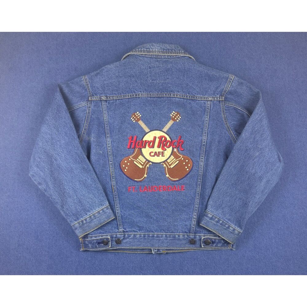 Vintage Hard Rock Cafe Fort Lauderdale Denim Jacket Embroidered Guitar - Picture 2 of 7